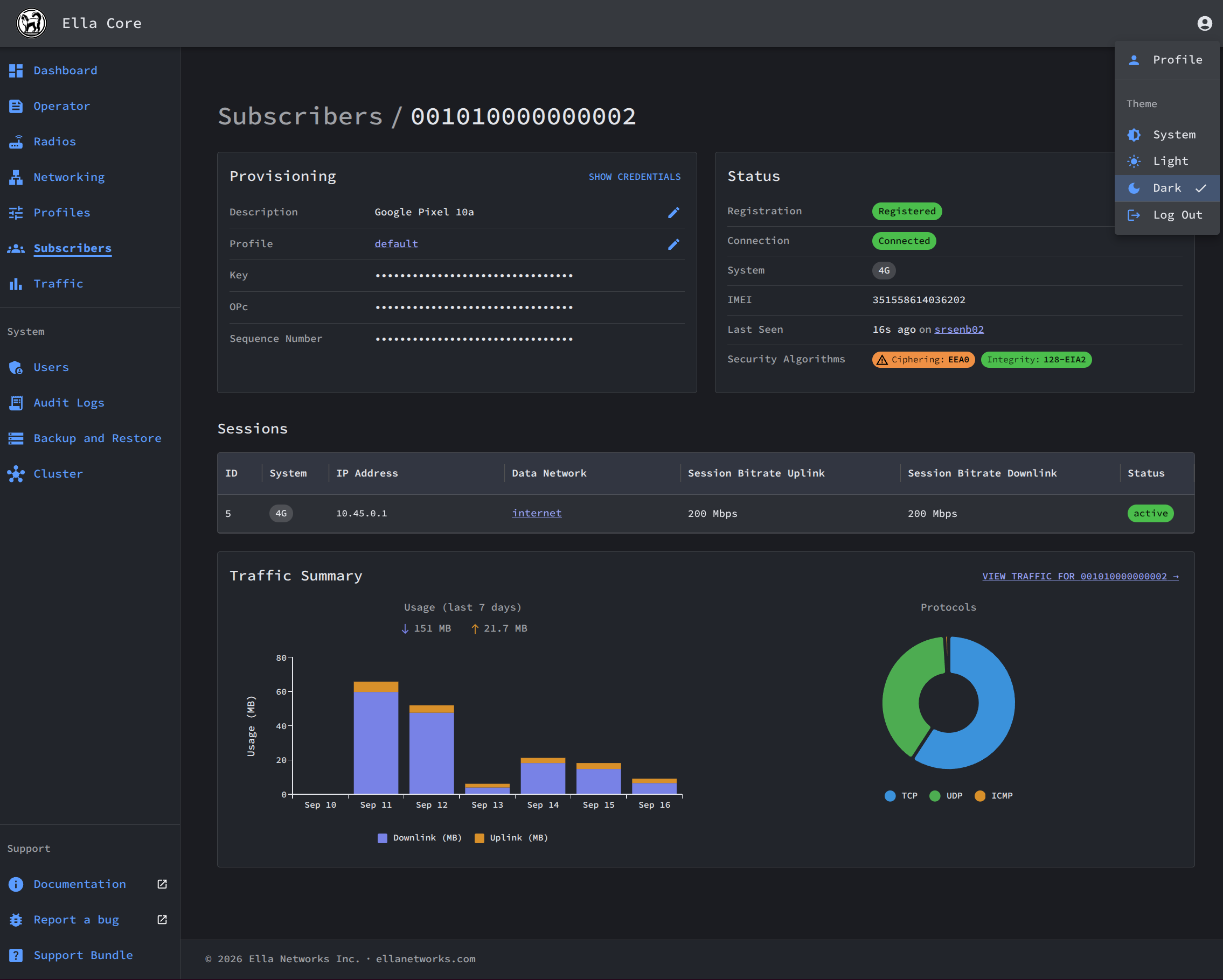 Ella Core in dark mode