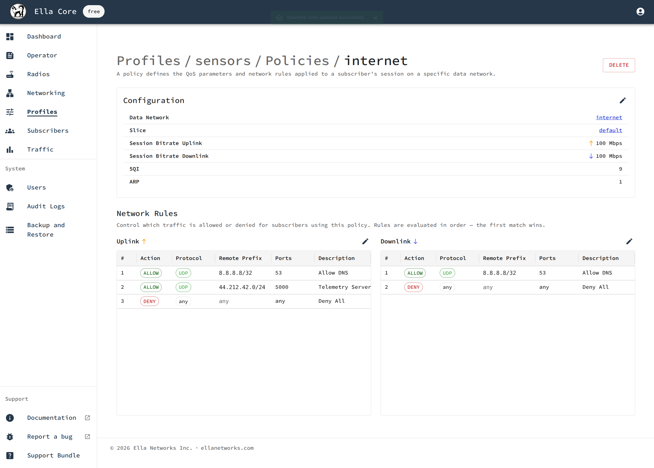 Create Subscriber Policy Rules in Ella Core
